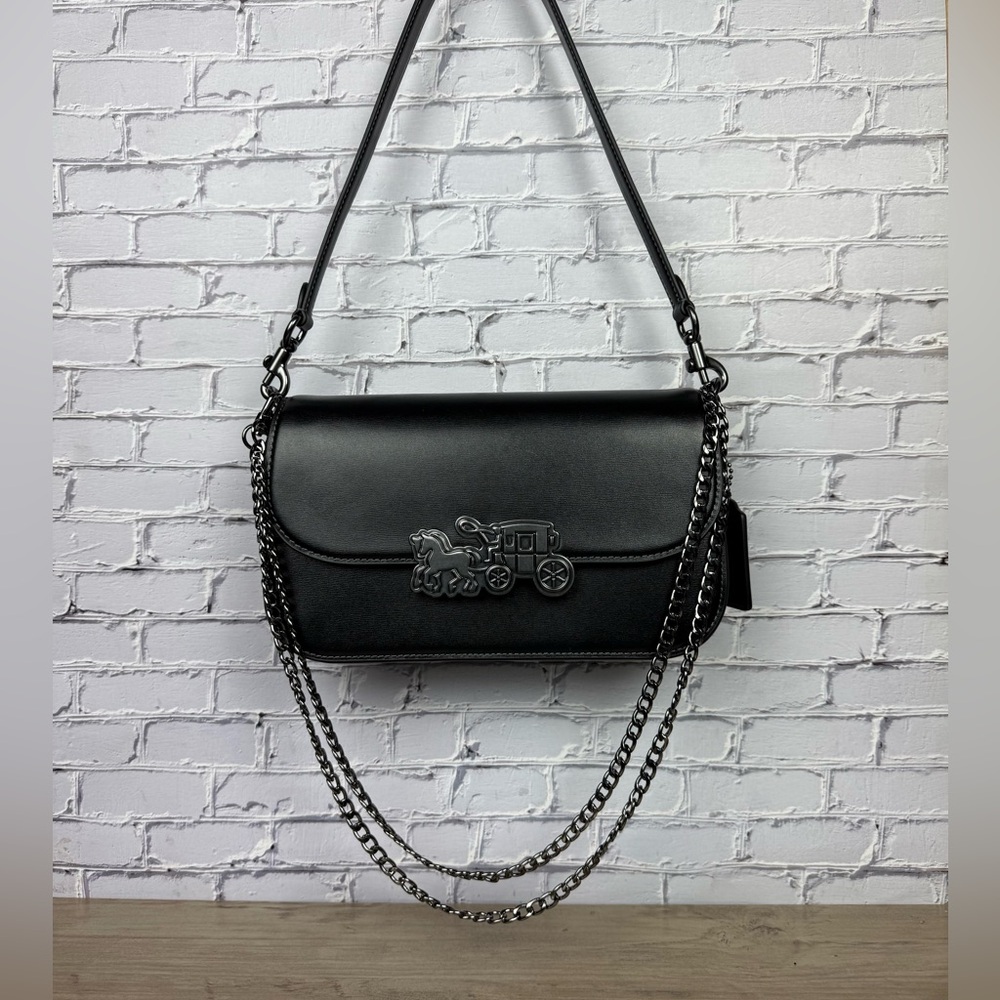 NWT Coach Harper Shoulder Crossbody Bag Black with a free unbranded Chain strap